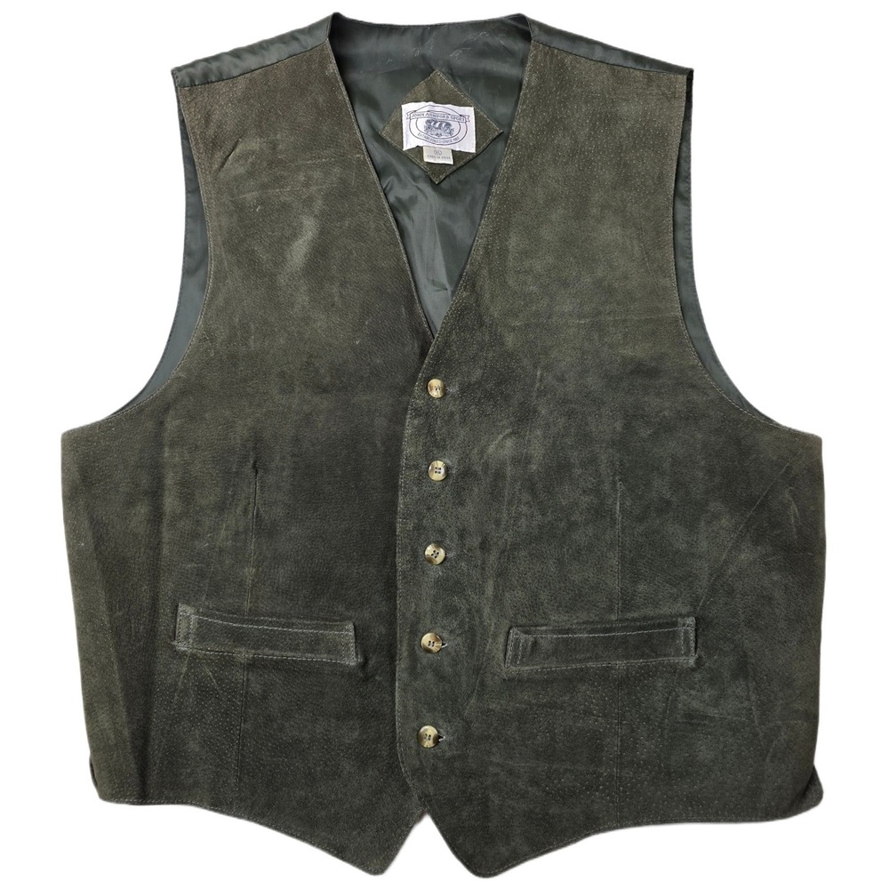John Ashford Suede Leather Sport Vest Mens XL Olive Green Button Front